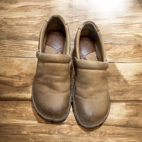 B.O.C 🔥Born 🤎Leather Clog Mule Slip On Wood Look Brown Comfort  Shoe  8.5 - Picture 5 of 6